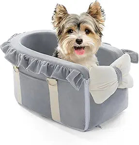 Jaoul Dog Car Seat for Small Dogs - Fully Detachable with Adjustable Straps Center Console Dog Booster Seat - Comfortable Bow Design Pet Car Seats - Portable Pet Booster Seat for Puppy, Cat (Gray)