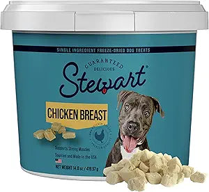 Stewart 100% Chicken Breast Dog Treats, 14.8 oz Tub, ~280 Pieces, Freeze Dried Raw, Single Ingredient, 74% Protein Training Treats or Meal Topper, Grain Free, Gluten Free