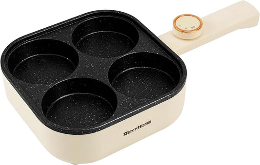 Electric Egg Pan Nonstick: No Stove Needed 900W Granite 4-Cup Omelette Pan with 2 Power Adjustable, Breakfast Non Stick Frying Pans Skillet for Eggs, Pancakes, Crepes, Plett and More