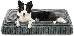 Dog Beds Large Sized Dog, Flat Pet Beds with Removable Washable Cover, Pet Mat Cute Pet Crate Bed Thick Shredded Chopped Crate Foam & Anti Slip Bottom for Indoor, 35"x23"x4" Grey