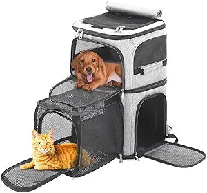 Expandable Cat Backpack Carrier for 2 Cats, Dog Backpack for 2 Small Pets Dogs, Cat Carrier for Large Cats Multiple Pets, 7 Windows ventilation, Built-in Frame Support Plate and Safety Straps Foldable