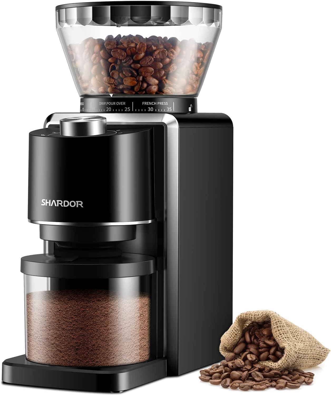 SHARDOR Conical Burr Coffee Grinder, Electric Coffee Bean Grinder with 35 Grind Settings, Adjustable for 2–12 Cups, Anti-Static Design, Black