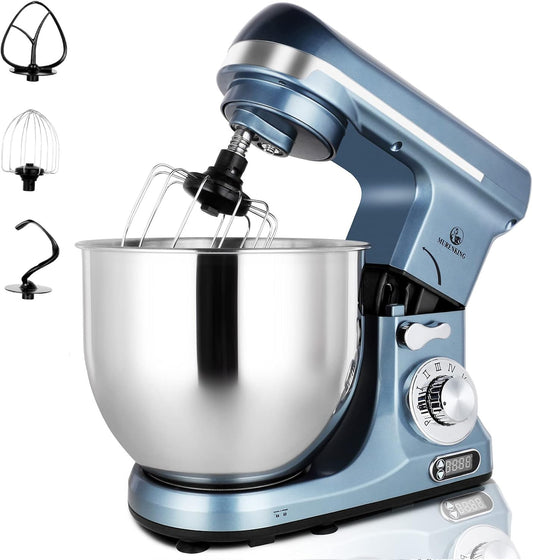 MURENKING Professional Stand Mixer, 6-Qt with Timer, MK37 500W 6-Speed Tilt-Head Food Electric Mixer Kitchen Machine,Plastic (Silver Blue)
