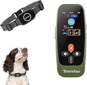 Teendow T800 Pro Wireless Electric Dog Fence with Remote Control, Waterproof Rechargeable Dog Training Collar with Bark Control, HD Display Perimeter Pet Fence Collar