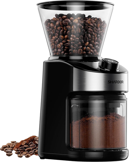 SHARDOR Electric Burr Coffee Grinder, 32 Precision Grind Settings, 40-Second Adjustable Timer, Chamber Cleaning Button, Designed for Coffee Enthusiasts