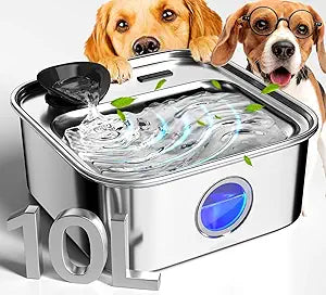 oneisall Dog Water Fountain for Large Dogs, 10L/2.6Gal Dog Fountain Water Bowl with Multi-Filtration & Deeper Drinking Aera, Large pet Water Fountain with Water Window & LED, Ultra-Quiet
