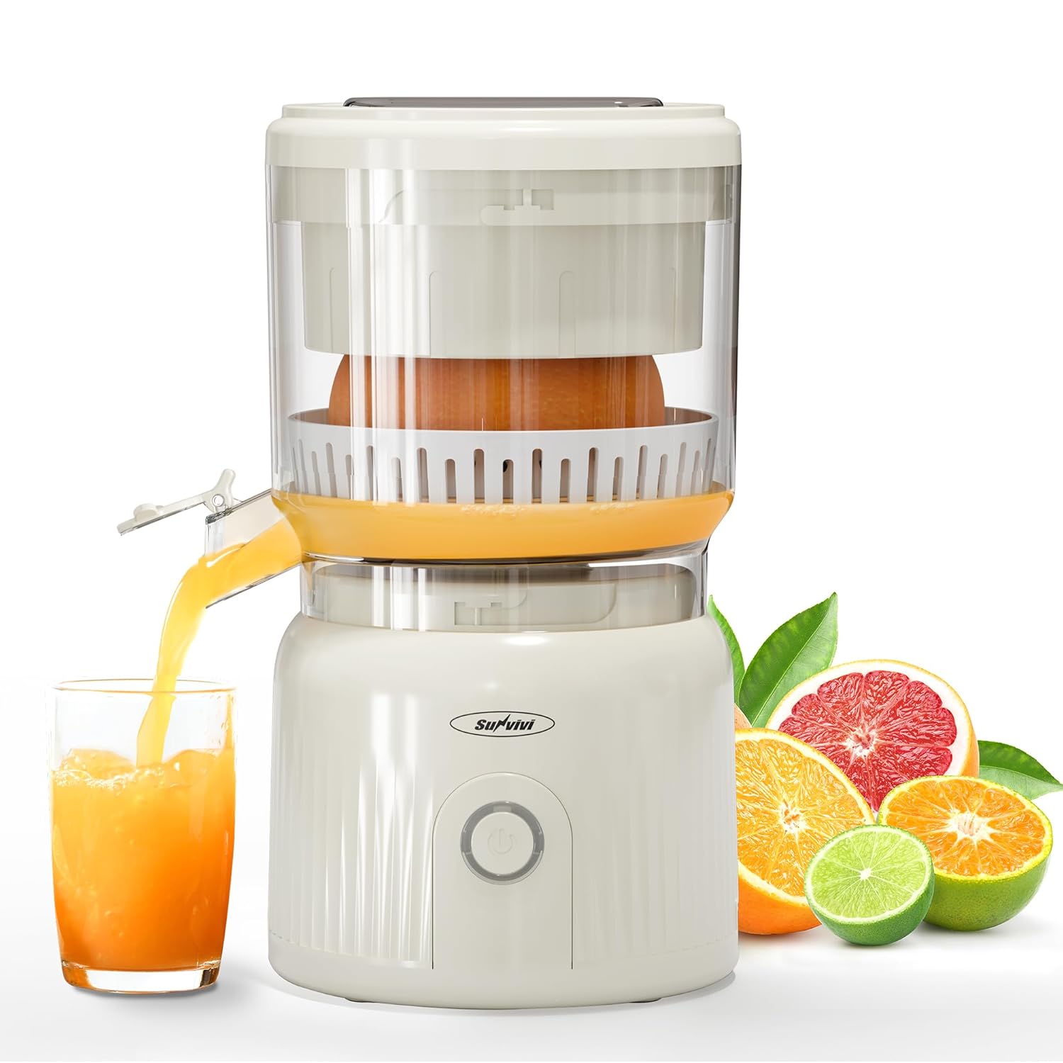 Electric Citrus Juicer, 90W High-Speed Juice Squeezer with 15,000 RPM Pure Copper Motor, Efficient Orange and Lemon Juicer for Soft Fruits, Compact Design with Easy Cleaning, White