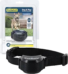 PetSafe Stay & Play Pet Fence Wireless, Dog Fence Collar Rechargeable Receiver Collar, Waterproof Design, Compatible with All PetSafe Wireless Fences, Invisible Wireless System (Black)