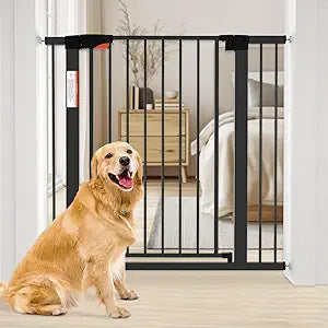 MAVRICFLEX Steel Extra Tall Dog Gate, No-Drill Pressure-Mounted Pet Gate for Door, Auto-Lock <45Â°, Black
