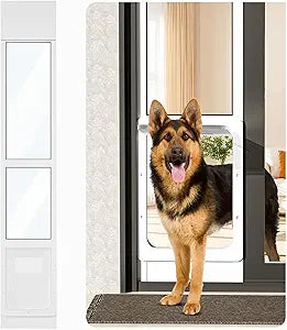 Large Dog Door for Sliding Glass Doors,No-Cut DIY Install Pet Door- Aluminum Frame& Panel & Lock, Adjustable Height 83â€-91 1/5â€, Suitable for Dogs Up to 105 lbs -White