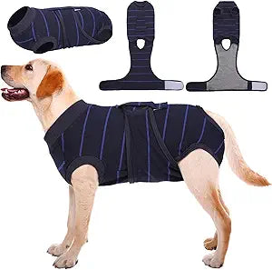 Kuoser Dog Surgery Recovery Suit, Soft Breathable Dog Recovery Suit for Female Spay Male Nueuter, Anti Licking Puppy Onesie Pet Surgical Suit for Dogs Abdominal Wounds Skin Disease, Blue Strips XL
