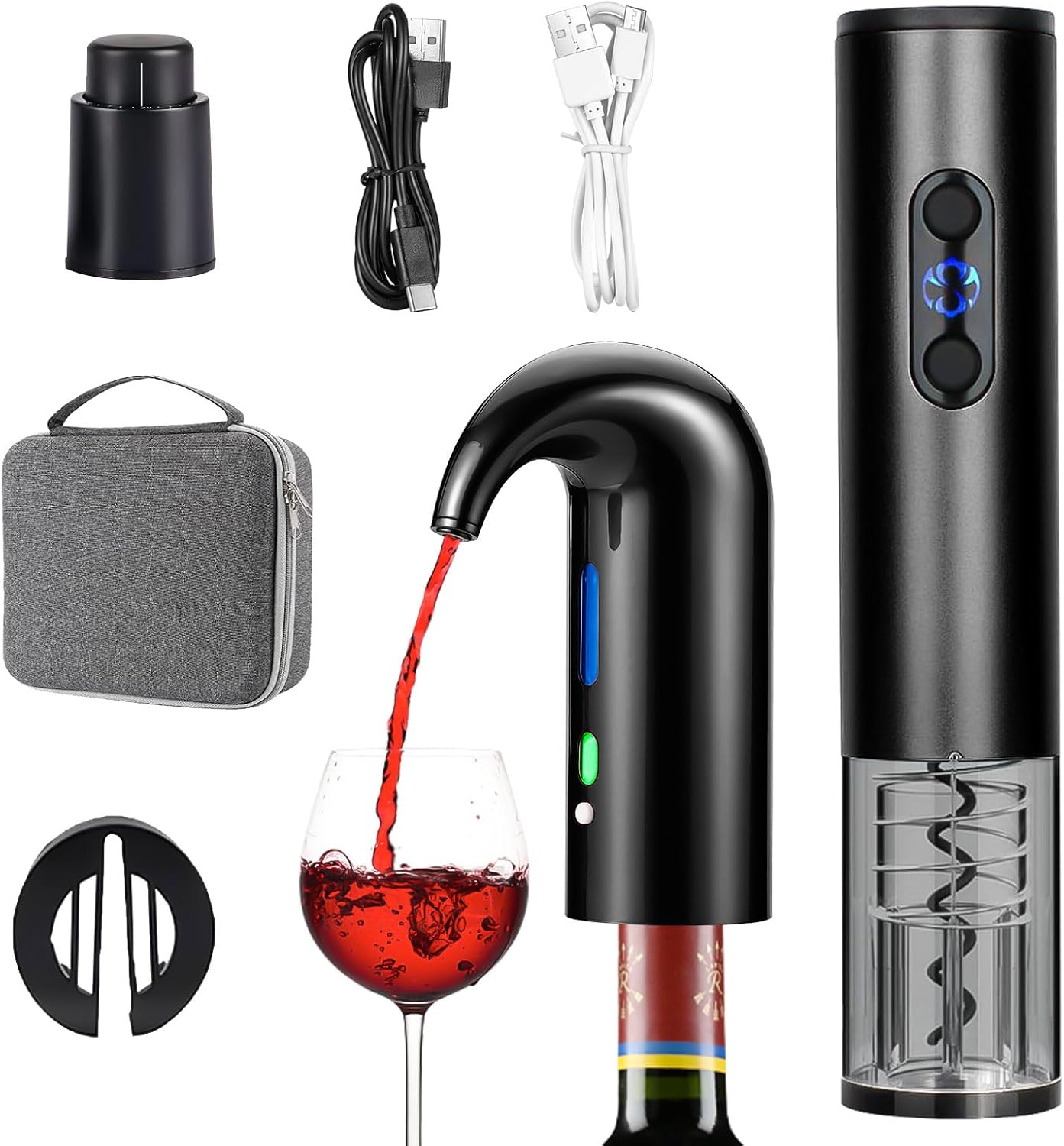 OYNUPIKR Electric Wine Opener Set, Rechargeable Electric Wine Aerator & Dispenser, Foil Cutter and Vacuum Wine Stopper, Wine Bottle Opener for Home Party birthday Wedding Gifts