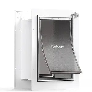 Baboni Pet Door for Wall, Steel Frame and Telescoping Tunnel, Aluminum Lock, Double Flap Dog Door and Cat Door, Strong and Durable (Pets Up to 40 Lb) -Medium