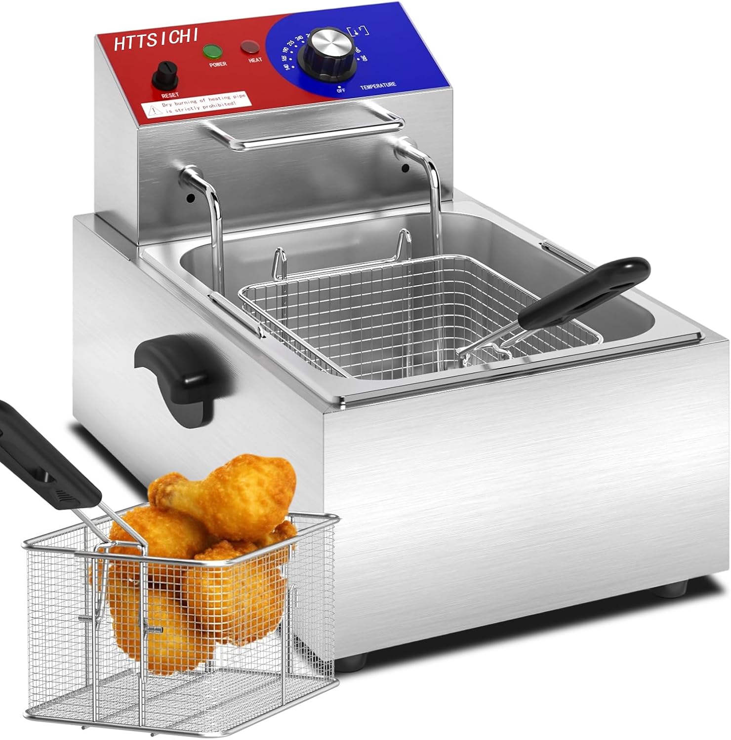 HTTSICHI Commercial Deep Fryer - 12 L Electric Deep Fryer with 6 L Basket, Commercial Deep Fryer with Basket, Stainless Steel Countertop Deep Fryer w\/Adjustable Temperature and Restaurant Use