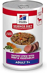 Hill's Science Diet Adult 7+, Senior Adult 7+ Premium Nutrition, Wet Dog Food, Beef & Vegetables Stew, 12.8 oz Can, Case of 12