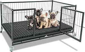 Homey Pet 43'' Whelping Box for Dogs and Puppies, Taller Heavy Duty Dog Whelping Box Puppy Playpen with 4 Wheels, Front Door, Top Open, Stackable Metal Dog Crate Cage Kennel Indoor