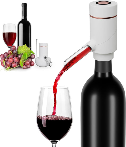 Vin Fresco Electric Wine Dispenser and Red Wine Aerator - One Button Electric Wine Aerator - Built in Wine Pourer Spout Aerator - Pumps and Dispenses Wine, Fits Most Bottles (White & Rose Gold)