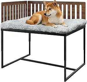 Beside Dog Bed,2 Panel Adjustable Height Dog Bunk Beds,40.1''x28.1'' Metal Dogs Bed Frame with Cushion,Large