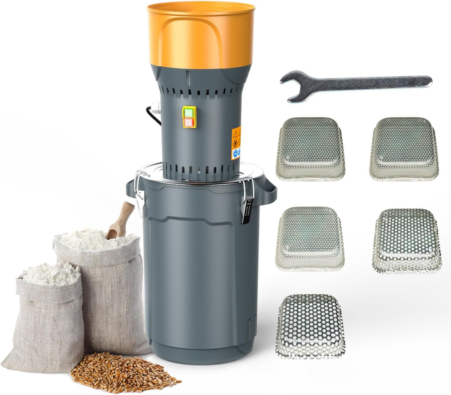 Corn Grinder Electric Mill, 15.8 Gallons Dry Grain Mill, Cereals Grinder for Farm Home Wheat, Spice, Rice, Coffee, Feed Flour - 6 Sizes Sieves (50L)