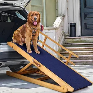 Dog Ramp for Beds, Cars, Couches, Dog Steps Anti-Slip Surface, Dogs Ramps for Old Small Pet,High Traction with Platform, 7 Adjustable Heights 16" to 27" Up, Portable Stairs Design for Dogs, 45.3" Long