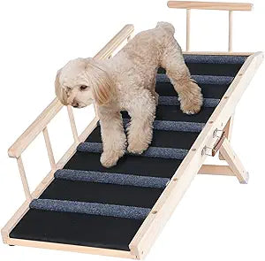 VEVOR Dog Ramp, Folding Pet Ramp for Bed, Adjustable Dog Ramp for Small, Large, Old Dogs & Cats, Wooden Pet Ramp with 47.2" Long Ramp, Adjustable from 13.8" to 27.6", Suitable for Couch, Sofa, Car