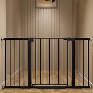 29-54 inches Extra Wide Metal Baby Gate for Stairs/Doorways, 30 inches Tall Pressure Mounted Pet Gates, Auto-Close Child Safety Gate, No Drilling Easy Walk-Through Dog Gate Indoor, Black