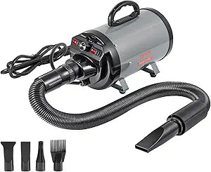 VEVOR Dog Dryer, 2800W/4.3 HP Dog Blow Dryer, Pet Grooming Dryer with Adjustable Speed and Temperature Control, Pet Hair Dryer with 4 Nozzles and Extendable Hose, Grey and Black