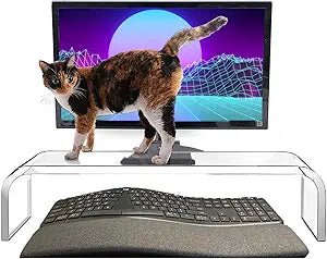 Acrylic Monitor Stand Riser Crystal Clear Monitor Riser, 21 inch large Anti Cat keyboard cover keyboard cat protector, Computer Stand Riser with Keyboard Storage and Laptop Desk Stand
