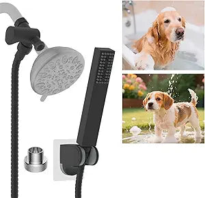 Hibbent All Metal Dog Sprayer Attachment Set, Stainless Steel Pet Shower Sprayer for Dog Washing and Bathing, 4 Sprays Handheld with Pause Mode, Brass Shower Arm Diverter Valve, 119" Hose, Matte Black