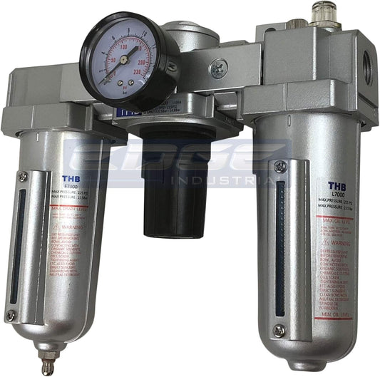 HEAVY DUTY INDUSTRIAL RATED 3 STAGE COMBINATION FILTER REGULATOR LUBRICATOR AIR LINE PARTICULATE FILTER MOISTURE TRAP LUBRICATOR OILER REGULATOR CLEAN AIR TOOLS (1\/2" NPT, 5oz BOWL)