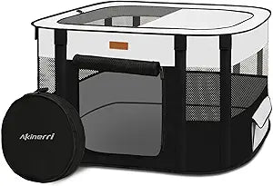Dog Playpen - Foldable Cat Play Pens for Pubby, Kitten, Rabbit, Portable Pet Tent with Carring Bag for Indoor/Outdoor Travel Camping Black X-Large