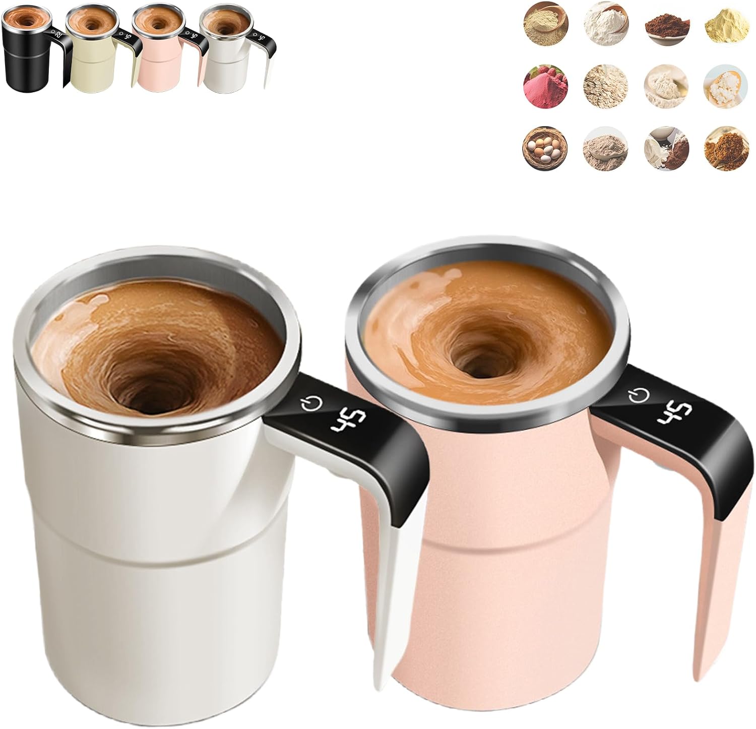 SGRTNN Electric Self Stirring Coffee Mug, Rechargeable Self-Stirring Mug with Lid, Electric Coffee Mug with A Built-In LCD Thermometer, Perfect for Brewing Coffee, Milk, Cocoa, Tea, Etc (Pink+White)