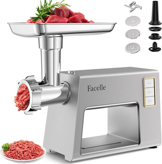 Facelle Electric Meat Grinder for Home Use, Mincer Machine with Stainless Steel Blades & 3 Grinding Plates,Sausage Stuffer & Kubbe Kit, Food Grinder for Burgers, Kibbeh, Beef Sticks, Dog Food