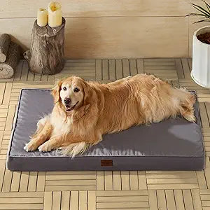 BFPETHOME Outdoor Dog Beds for Large Dogs, Waterproof Dog Bed for Medium, Large, Extra Large Dogs, Orthopedic Pet Bed with Removable Washable Cover, Egg Crate Foam Pet Bed Mat. (42 x 30 in, Grey)