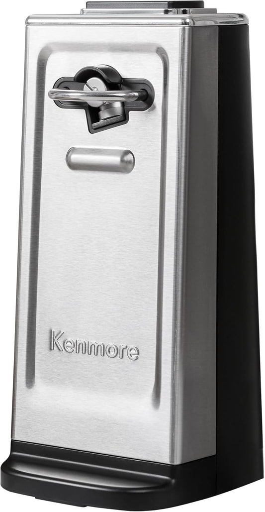 Kenmore Electric Can Opener \u2013 Smooth Edge, Automatic Side-Cut Blade, Extra-Tall Design for Regular & Pop-Top Cans, Easy One-Touch Operation, Black & Stainless Steel