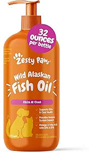 Zesty Paws Wild Alaskan Fish Oil for Dogs & Cats - Pollock & Salmon Oil Blend - Omega 3 Fatty Acids EPA & DHA for Pets - for Sensitive Skin + Coat Health - Immune System Support - 32 fl oz