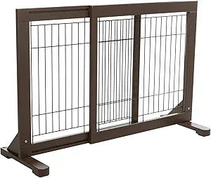 Trixie Wooden Freestanding Pet Gate â€“ Adjustable Indoor Dog Gate with Non-Slip Rubber Feet, Easy Step-Over Design, Solid Wood Construction, 25.6â€“42.5" W x 24" H, Espresso Brown