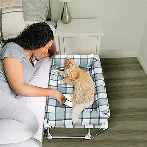 Bedside Cosleeper Pet Dog Bed - Dog Beds with Pillow Extension Attached to Human Bed Height Raised Pet Window Perch (26'' x 20'' x 20'')