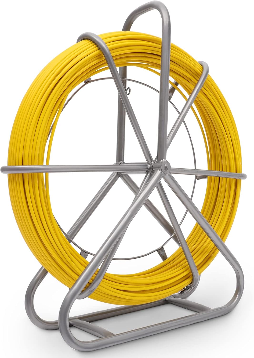 425FT Fish Tape Fiberglass 1/4 inch(6MM) Fishing Wire Puller Duct Rodder Cable Running Electrical Fishtape Tool Rod with Steel Reel Stand through Wall Pipe Length Marking In Meter