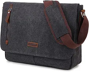 Messenger Bag for Men and Women, Canvas Leather 14 Inch Laptop Messenger Bag Shoulder Bag for Work VONXURY