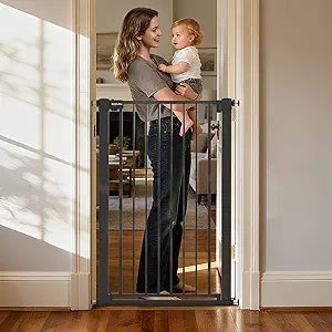43 inch Tall Safety Dog Gate Adjustable 29.7-45.2inch Extra-Wide Metal Pet Gate Drill-Free Pressure-Mount Installation kit Self-Closing Cat Gate for Stairwellsã€Doorwaysï¼ˆBlackï¼‰