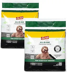 Glad for Pets Extra Large Charcoal Dog Training Pads, Absorbent Leak Proof Pee Pads for Dogs and Puppies, Odor Control Potty Pads with Activated Carbon, 28 x 30 Inches, 30 Count - 2 Pack