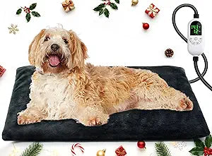 Outdoor Pet Heating Pad 18x28 Inch, Safe Heated Pad for Dogs and Cats with 12 Level Timer,Chew-Resistant Cord with Overheat Protection