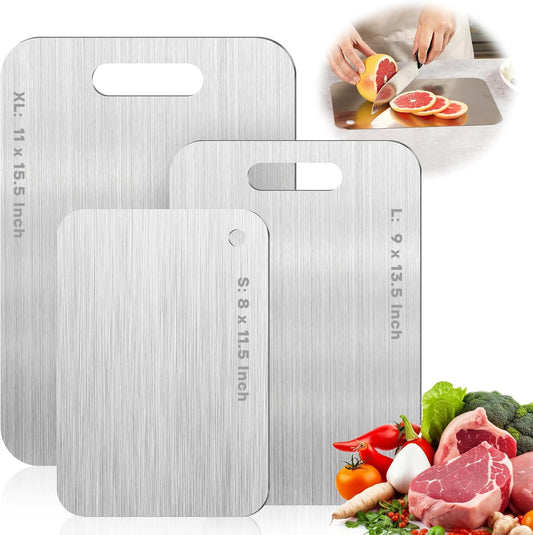 Katuchef Titanium Cutting Boards for Kitchen-katu chef 100% Pure Ti Apex Titanium Cutting Boards Double Sided Non Toxic Titanware Cutting Board,Durable Dishwasher Safe Chopping Board(1PC-XL-11x15.5In)