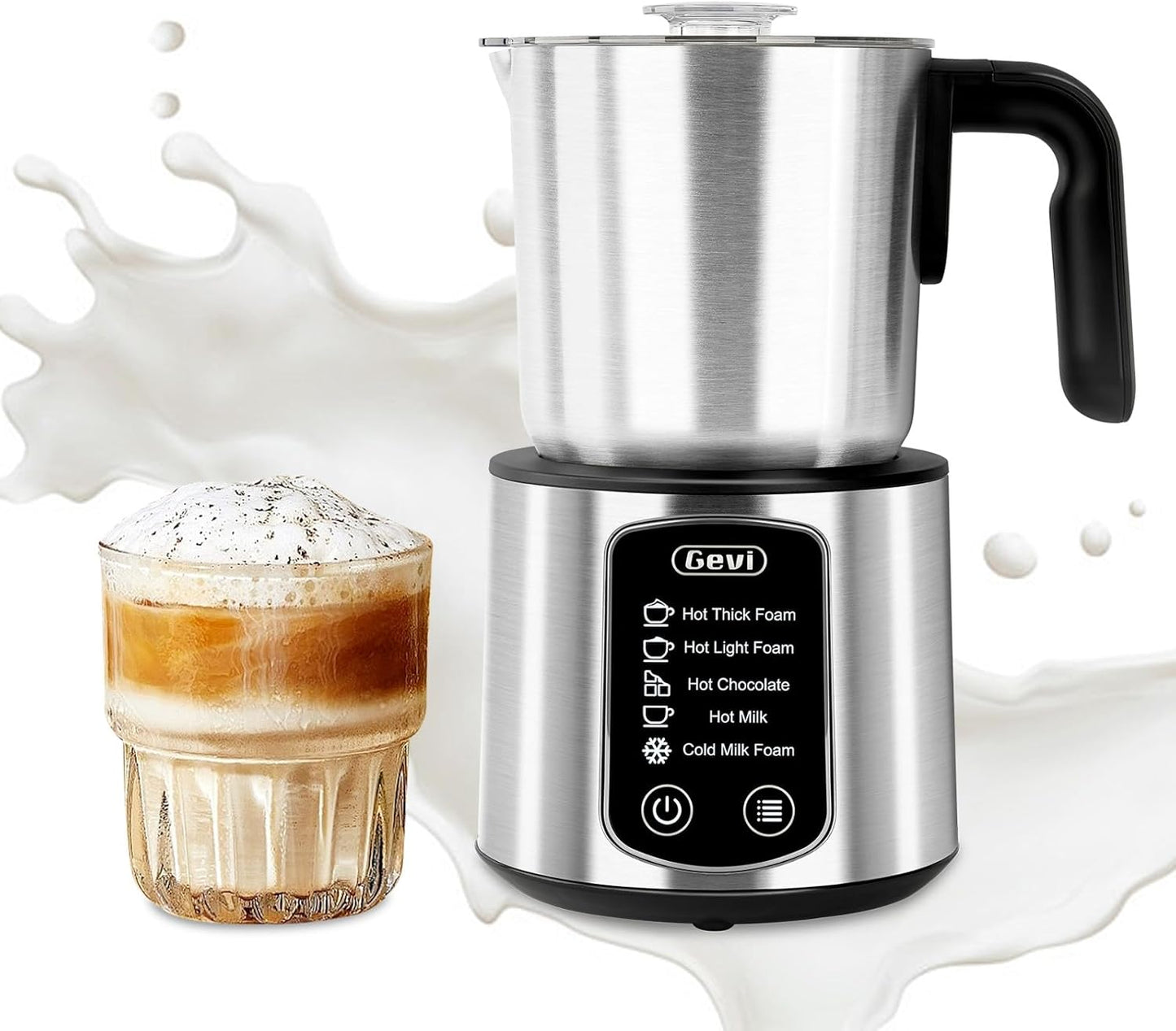 Gevi Hot Chocolate Maker with 5 in 1 Milk Frother and Steamer, Professional Milk Steamer, 17 oz\/3.5 oz, Stainless Steel, Hot and Cold Milk Frother for Latte, Macchiato, Cappuccino and Hot Chocolate