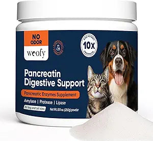Woofy Pancreatin Digestive Support | Pancreatic Digestive Enzymes | 10x Pancreatin | No Odor | Pancreatin for Dogs and Cats | Pancreatic Enzyme | Great for Pets with EPI | 250 Grams