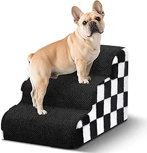 Dog Stairs for Bed,Dog Steps for Bed and Couch, Non-Slip Balanced Pet Ramp Indoor, Checkerboard Pattern. 15.7inches H, 3-Step