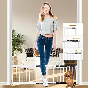 White Metal Dog Gate for Small Dogs - 13.3" Short Freestanding Puppy Gate with Retractable Sliding Rail, No Installation, Indoor/Outdoor Use, Foldable & Portable Pet Barrier
