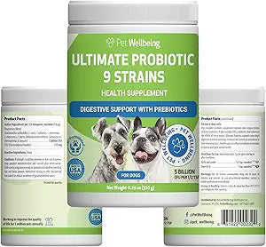 Pet Wellbeing Ultimate Probiotic 9 Strains for Dogs & Cats - Supports The Gut Microbiome and Digestion, Immune System Care, Urinary Tract Health, FOS, 2.5 Billion CFU - 11.29 oz (320 g) Powder