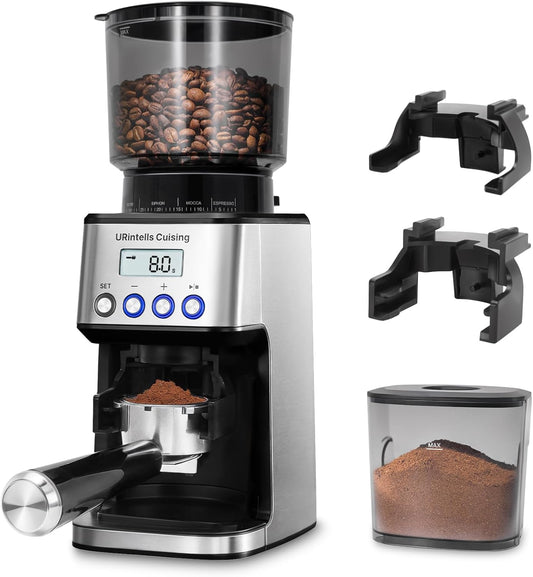 URintells Cuising Burr Coffee Grinder, Electric Coffee Grinder with 51 Grind Settings, Precision Timer, Stainless Steel Espresso Grinder with Anti-Static Design, Easy Clean and 3 Modes